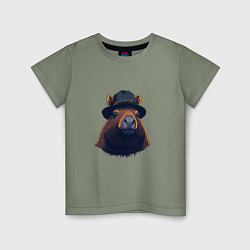 Детская футболка Портрет капибары в шляпе
