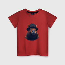 Футболка хлопковая детская Портрет капибары в шляпе, цвет: красный