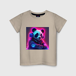 Детская футболка Диджей панда в свете неона