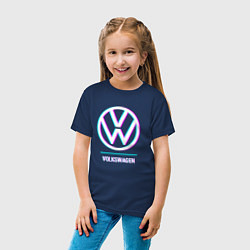 Футболка хлопковая детская Значок Volkswagen в стиле glitch, цвет: тёмно-синий — фото 2