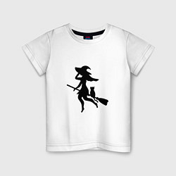 Детская футболка Ведьмочка и кот на метле