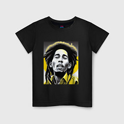 Футболка хлопковая детская Bob Marley Digital Art, цвет: черный