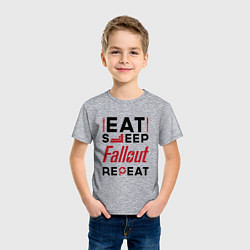Футболка хлопковая детская Надпись: eat sleep Fallout repeat, цвет: меланж — фото 2