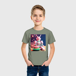 Футболка хлопковая детская Розовый робот, цвет: авокадо — фото 2
