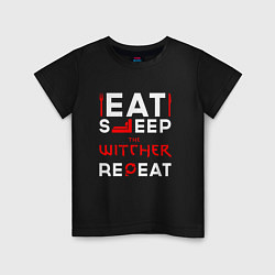 Детская футболка Надпись eat sleep The Witcher repeat