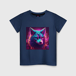 Детская футболка Кибер-волк в неоновом свете