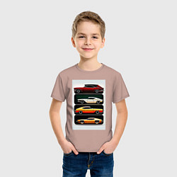 Футболка хлопковая детская Рэтро автомобили, цвет: пыльно-розовый — фото 2