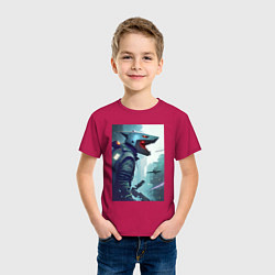 Футболка хлопковая детская Cyber shark, цвет: маджента — фото 2