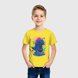 Футболка хлопковая детская Аксолотль неон, цвет: желтый — фото 2
