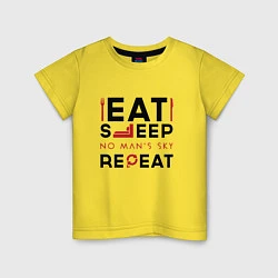 Футболка хлопковая детская Надпись: eat sleep No Mans Sky repeat, цвет: желтый