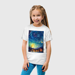 Футболка хлопковая детская Ночной пейзаж в стиле Ван Гога, цвет: белый — фото 2