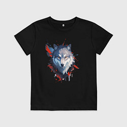 Детская футболка Голова волка - рисунок с пятнами краски