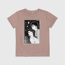 Футболка хлопковая детская Бессонница после школы - друзья и звёзное небо, цвет: пыльно-розовый