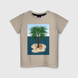 Детская футболка Кот под пальмой на острове