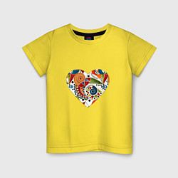 Футболка хлопковая детская Сердце с абстрактным узором, цвет: желтый