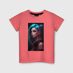 Футболка хлопковая детская Jinx art Arcane League of Legends, цвет: коралловый