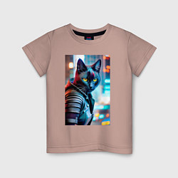 Детская футболка Модный котик на фоне городских огней