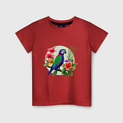 Футболка хлопковая детская Попугай среди цветов, цвет: красный