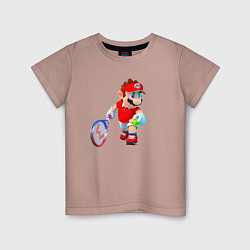 Футболка хлопковая детская Марио играет, цвет: пыльно-розовый