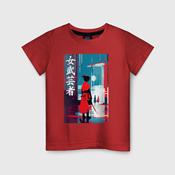 Детская футболка Онна-бугэйся - девушка-самурай - иероглифы - Япони