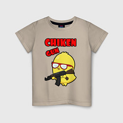 Футболка хлопковая детская Chicken machine gun, цвет: миндальный