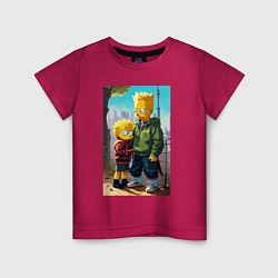 Детская футболка Барт Симпсон с Мэгги в мегаполисе