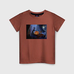 Детская футболка Halloween Cat with Pumpkin