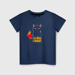 Детская футболка I do what i want - котик