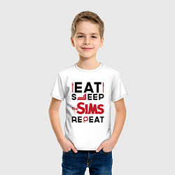 Футболка хлопковая детская Надпись: eat sleep The Sims repeat, цвет: белый — фото 2