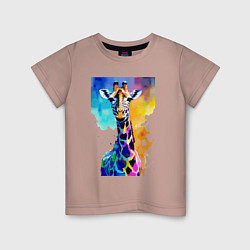 Детская футболка Маленький жирафёнок - Африка - акварель