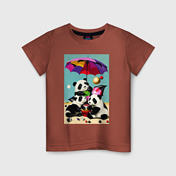 Детская футболка Три панды под цветным зонтиком