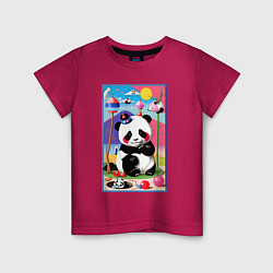 Детская футболка Маленький пандёныш среди игрушек - сюрреализм