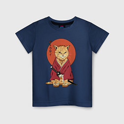 Футболка хлопковая детская Samurai kimono cat, цвет: тёмно-синий