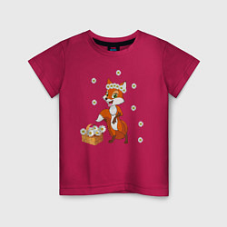 Детская футболка Лиса с лукошком ромашек