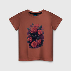 Детская футболка Черный кот в цветах