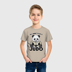 Футболка хлопковая детская Дзюдо панда, цвет: миндальный — фото 2