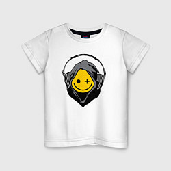 Детская футболка Смайлик в наушниках smiley face in headphones