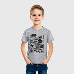 Футболка хлопковая детская Eat sleep fishing repeat, цвет: меланж — фото 2