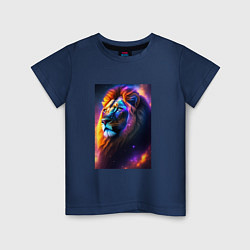 Детская футболка Лев с радужной гривой и голубыми глазами