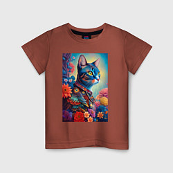 Детская футболка Кошка следящая за модой - нейросеть