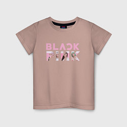 Футболка хлопковая детская Blackpink logo Jisoo Lisa Jennie Rose, цвет: пыльно-розовый