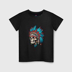 Детская футболка Череп Индейца с перьями