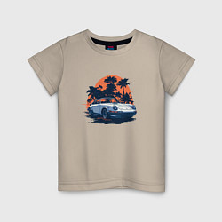 Детская футболка Порше, пальмы и закат