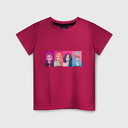 Футболка хлопковая детская Портреты Black pink, цвет: маджента
