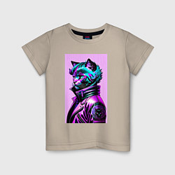 Детская футболка Прикольный фиолетовый котейка - нейросеть
