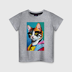 Детская футболка Кот с бровями - поп-арт - нейросеть