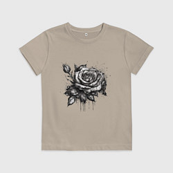 Футболка хлопковая детская Роза нарисованная карандашом, цвет: миндальный