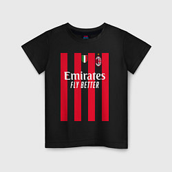 Футболка хлопковая детская ФК Милан форма 2223 домашняя, цвет: черный