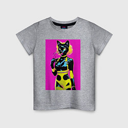 Детская футболка Black cat - fashionista - pop art - neural network