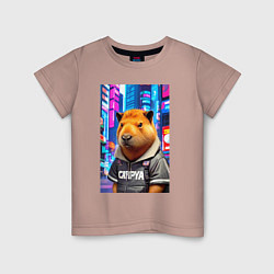 Детская футболка Cool capybara - urban style - neural network